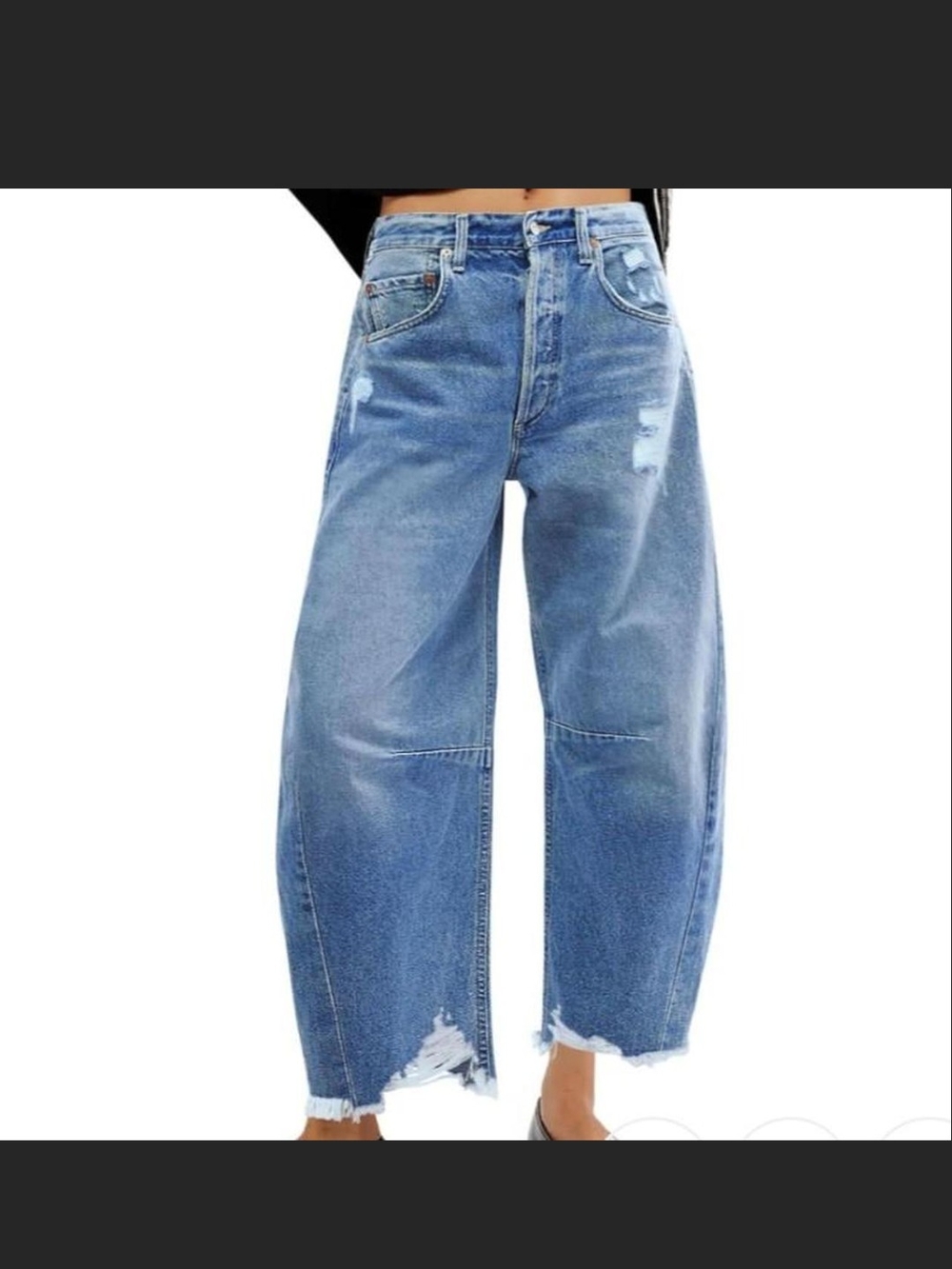 New Barrel Leg Distressed Blue Jeans for Women